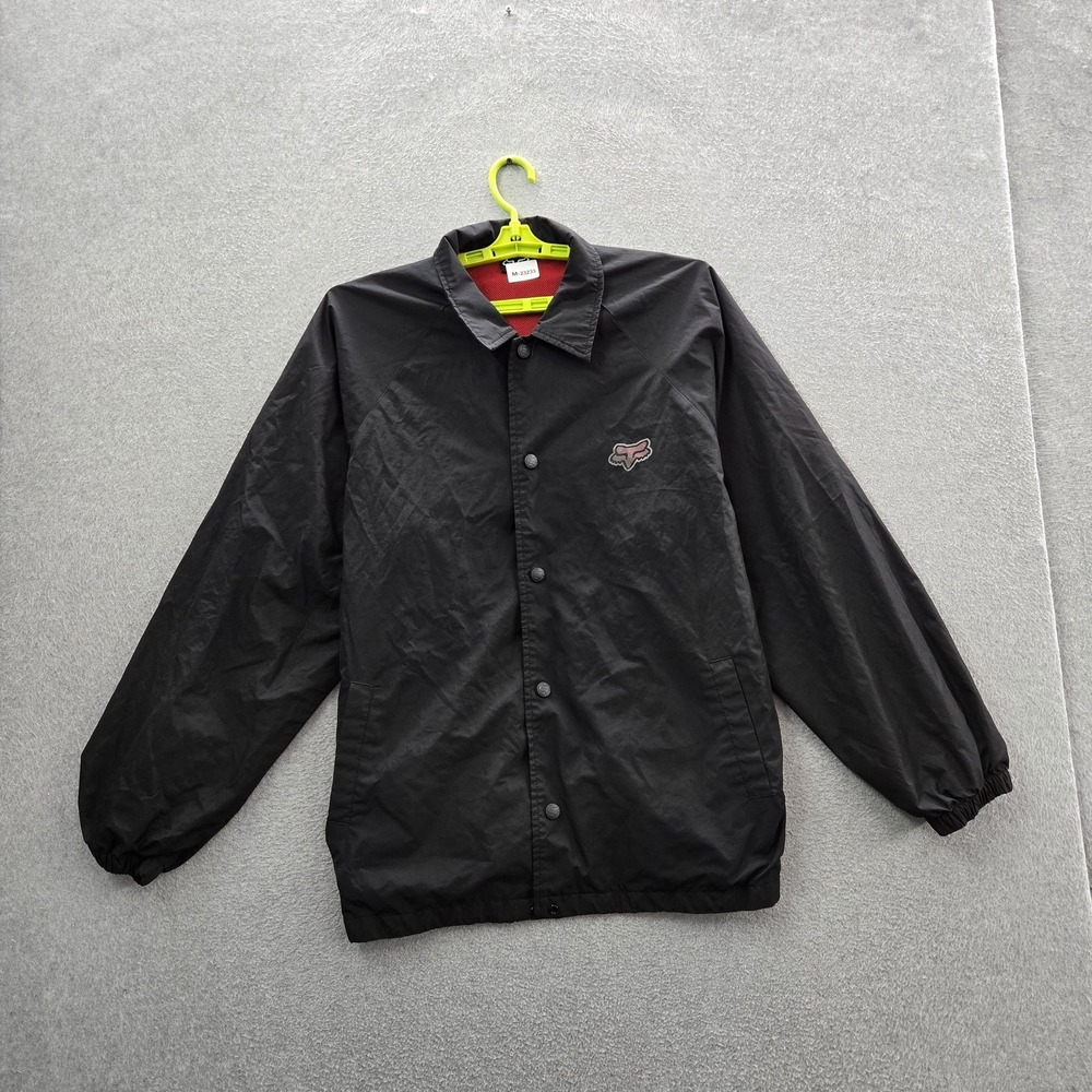 VINTAGE Fox Racing Men Jacket XL Black‎ Y2K Logo Activewear Snap Button
